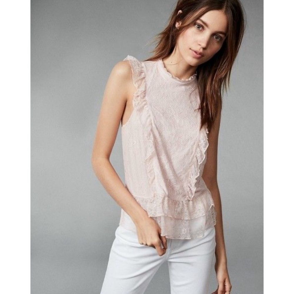 Express Pale Pink Lace Sleeveless Mock Neck Top